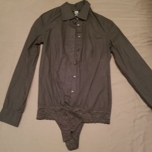 Black button up bodysuit blouse